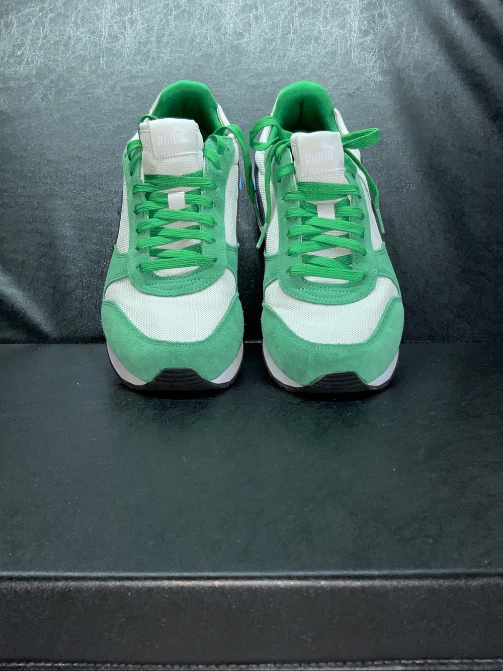 Puma Kids White and Green Retro Runner Sneakers